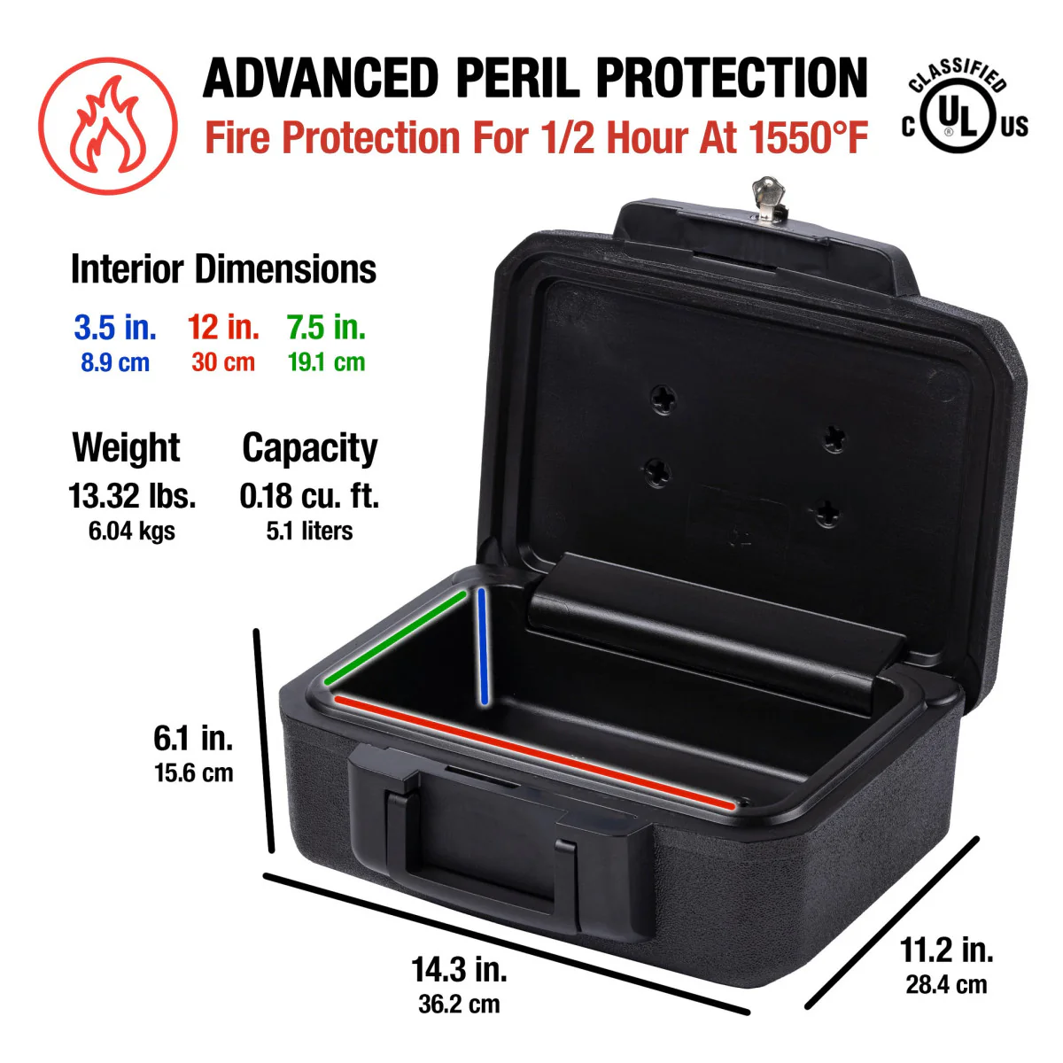 Small Fire Chest with Carrying Handle, 6.1 in x 14.3 in x 11.2 in - Image 2