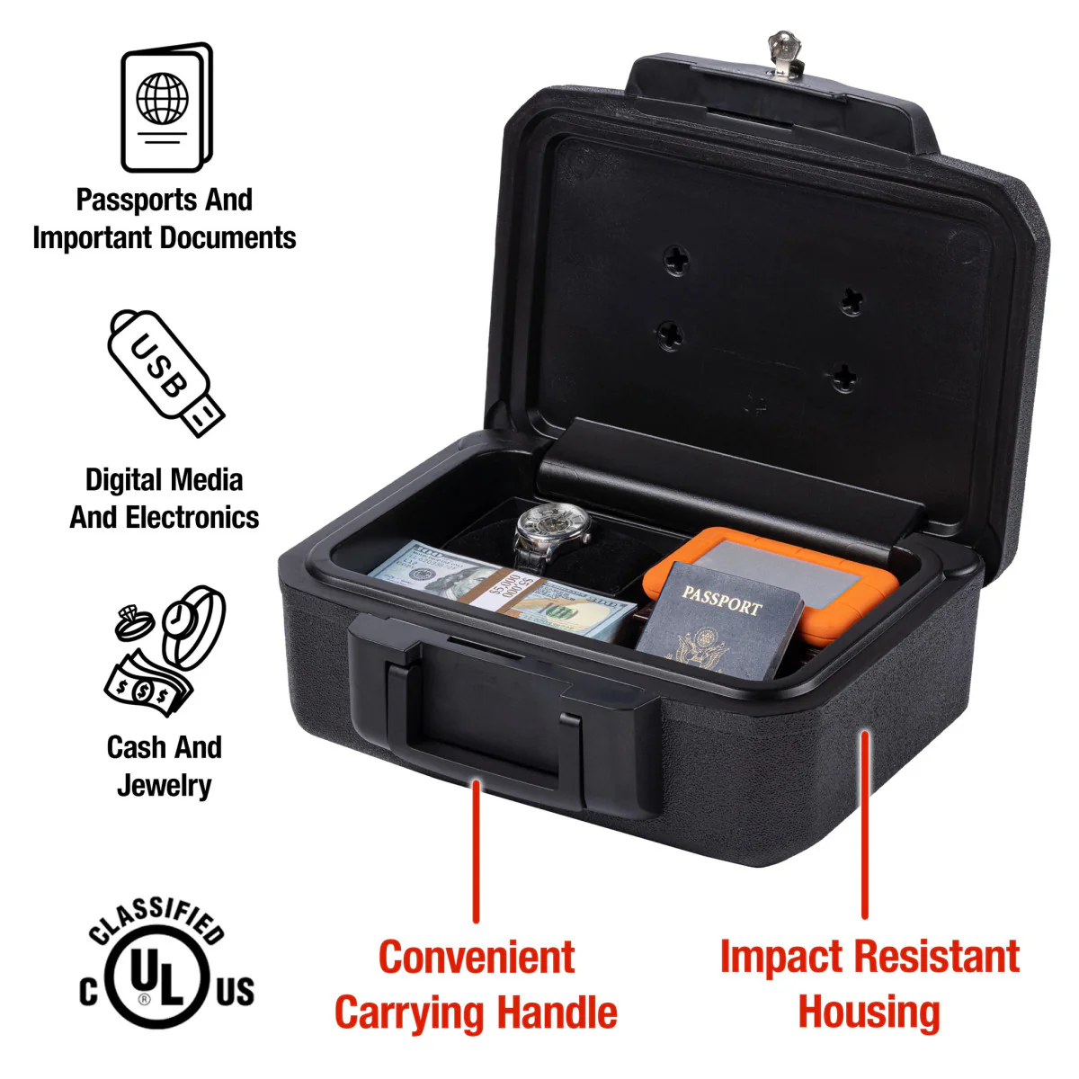 Small Fire Chest with Carrying Handle, 6.1 in x 14.3 in x 11.2 in - Image 4
