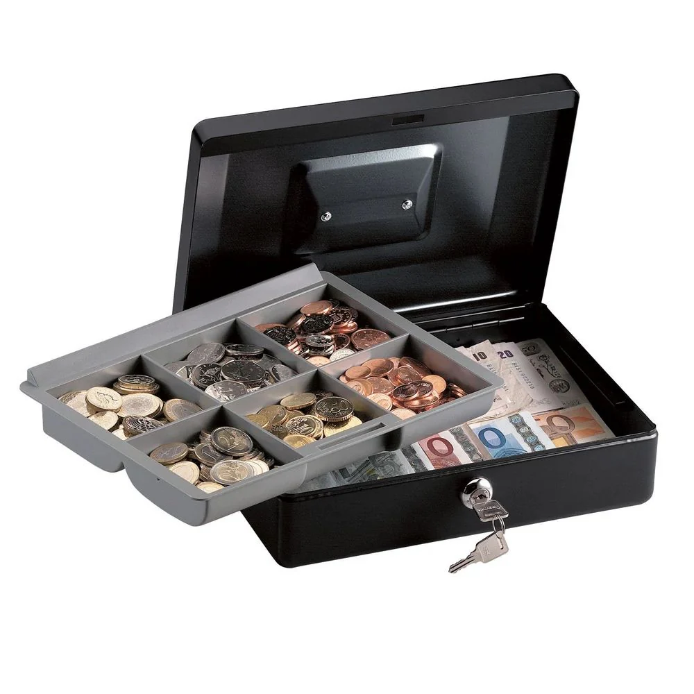 Black Steel Small Cash Box with Key, 3.3 in x 9.8 in x 7.4 in - Image 3