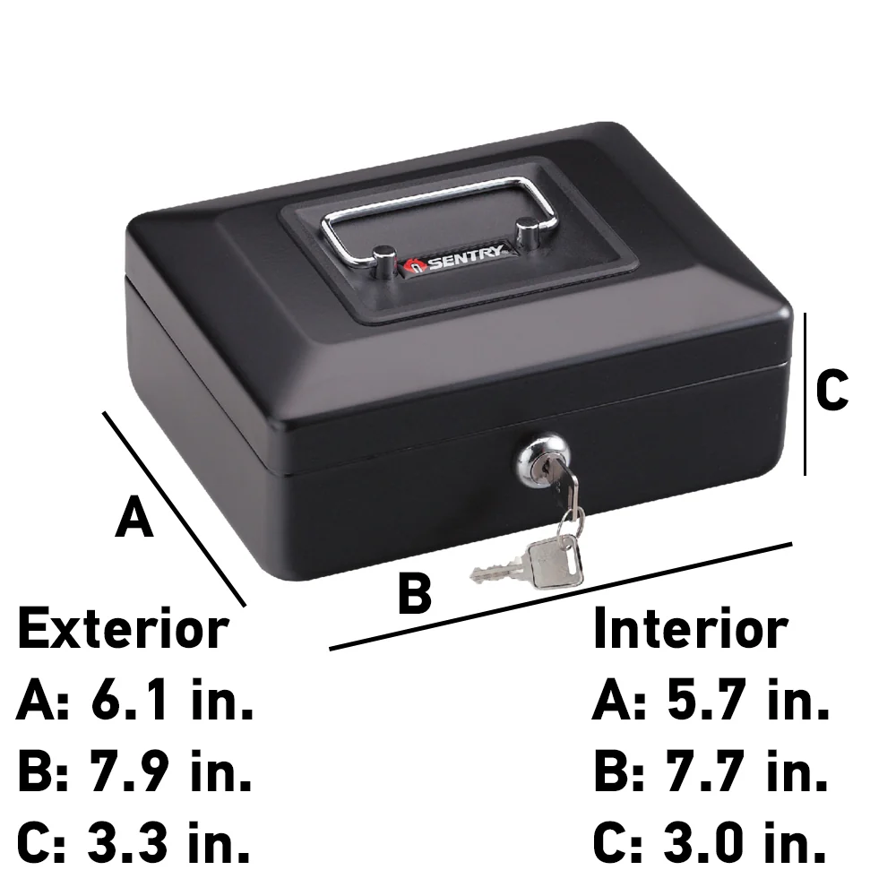 Black Steel Small Cash Box with Key, 3.3 in x 7.9 in x 6.1 in - Image 3