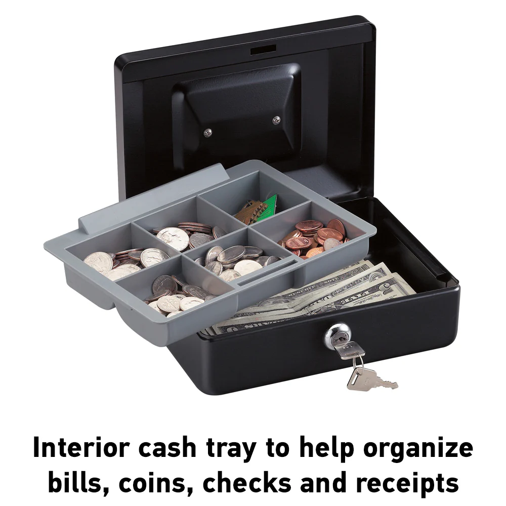 Black Steel Small Cash Box with Key, 3.3 in x 7.9 in x 6.1 in - Image 4