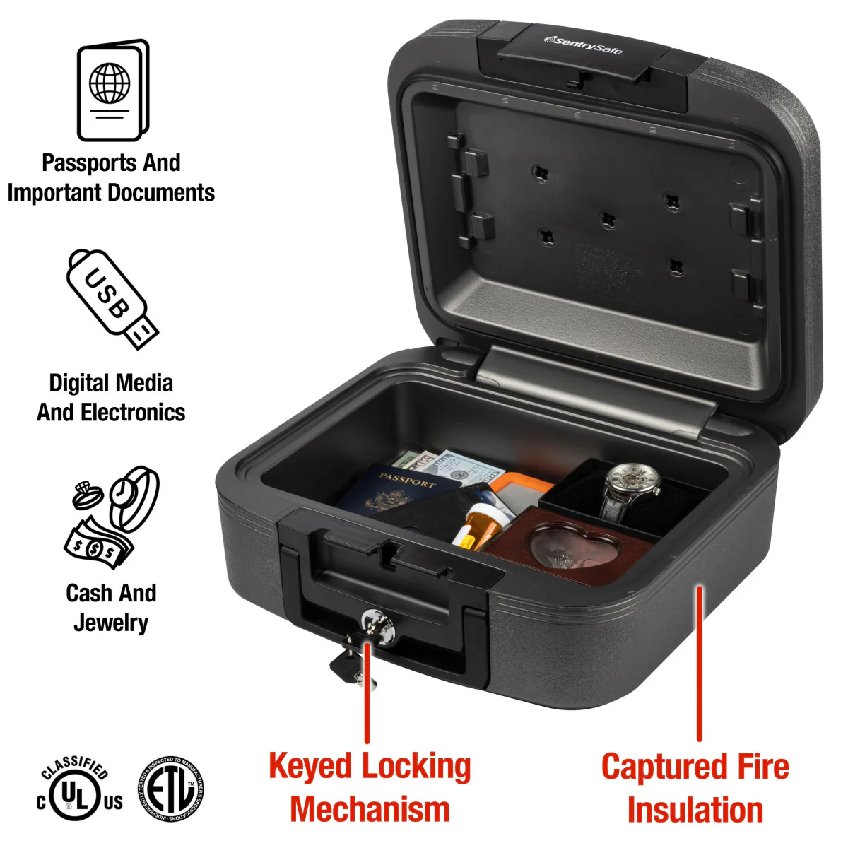 Black Water and Fire Chest with Privacy Key, 6.6 in x 15.4 in x 14.3 in - Image 10