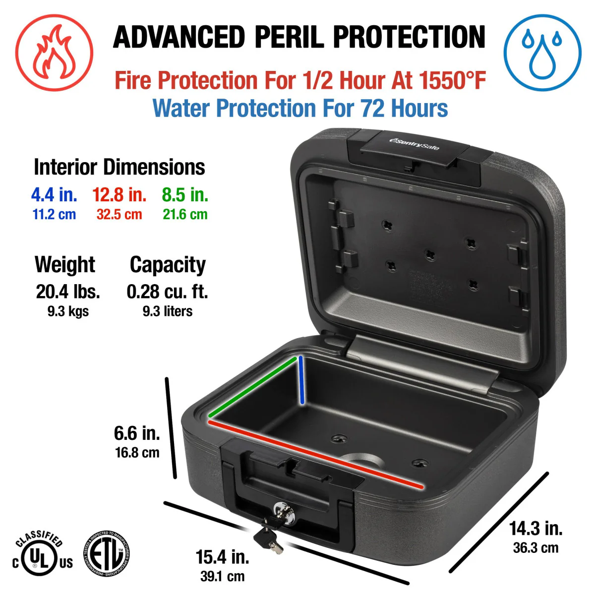 Black Water and Fire Chest with Privacy Key, 6.6 in x 15.4 in x 14.3 in - Image 8