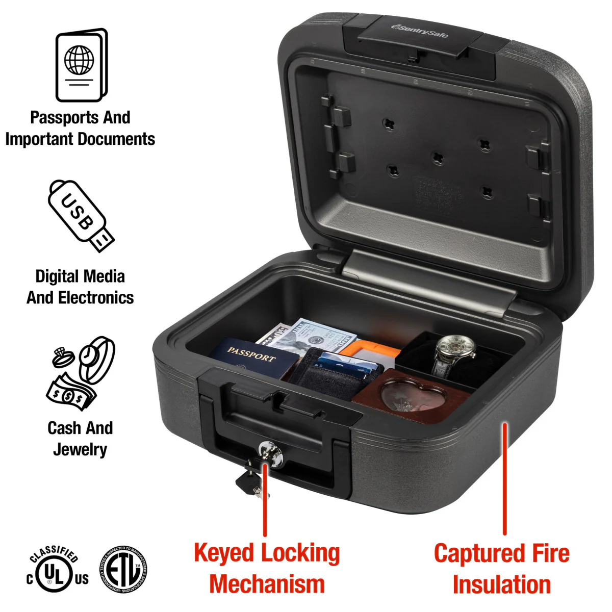 Black Water and Fire Chest with Privacy Key, 6.6 in x 15.4 in x 14.3 in - Image 3
