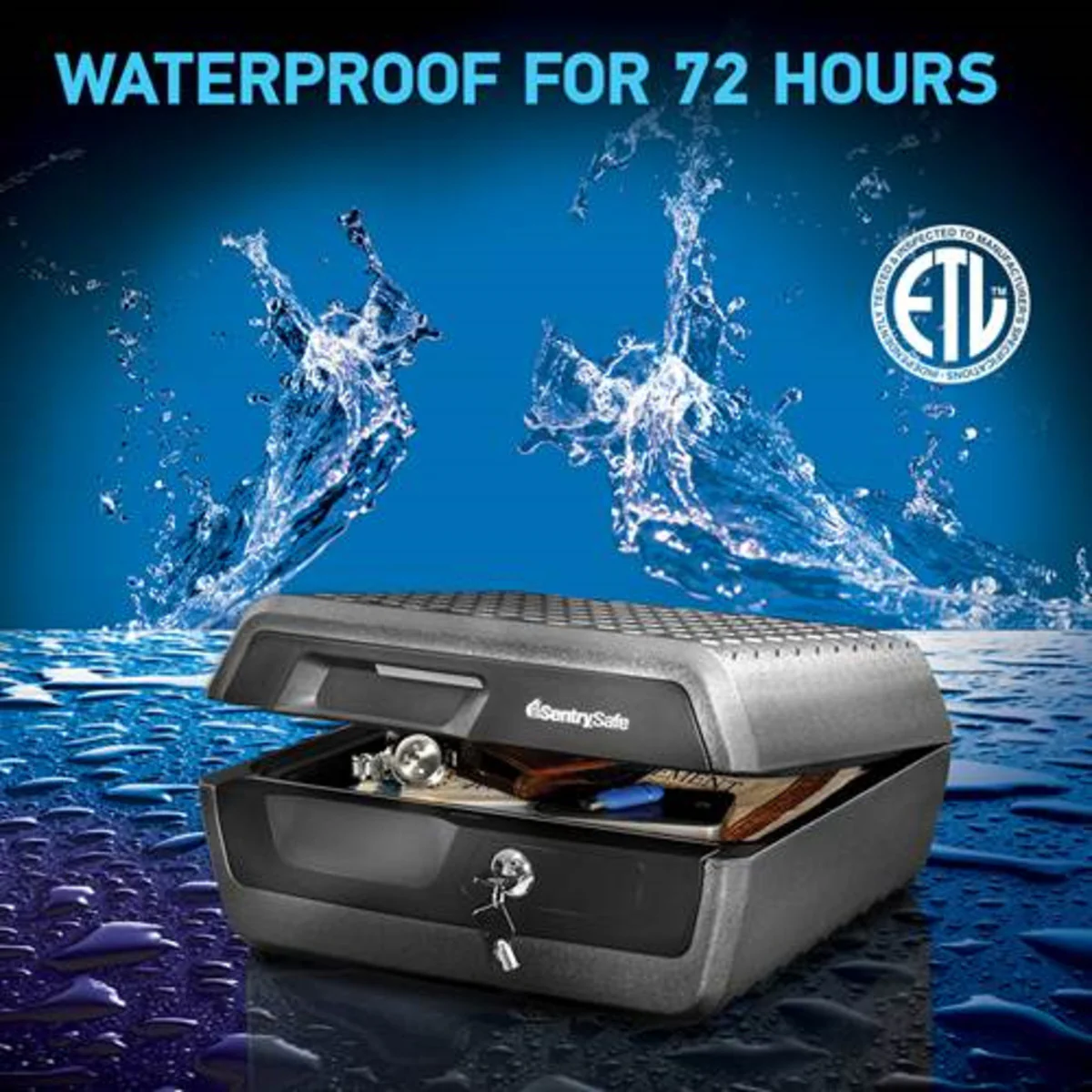 Water and Fire Safe with Key, Fire and Water Chest with Key, 7.6 in x 16.5 in x 14.8 in, 0.36 cu. ft. - Image 4