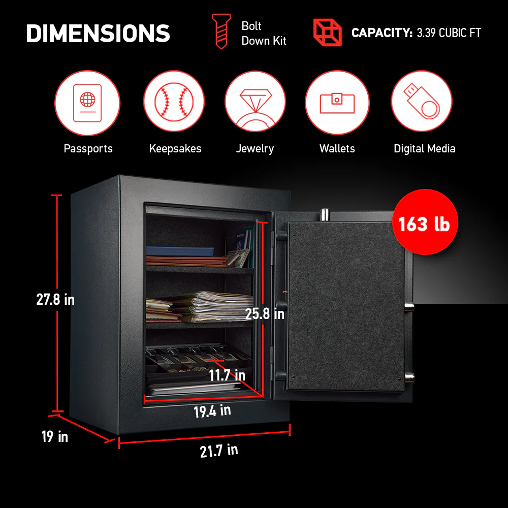 Large Fireproof Waterproof Safe with Digital Keypad, 27.8 in x 21.7 in x 19 in - Image 3