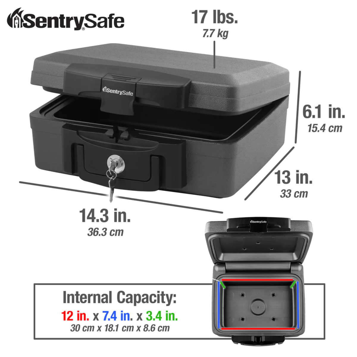 Black Water and Fire Chest with Privacy Key, 6.1 in x 14.3 in x 13 in - Image 6