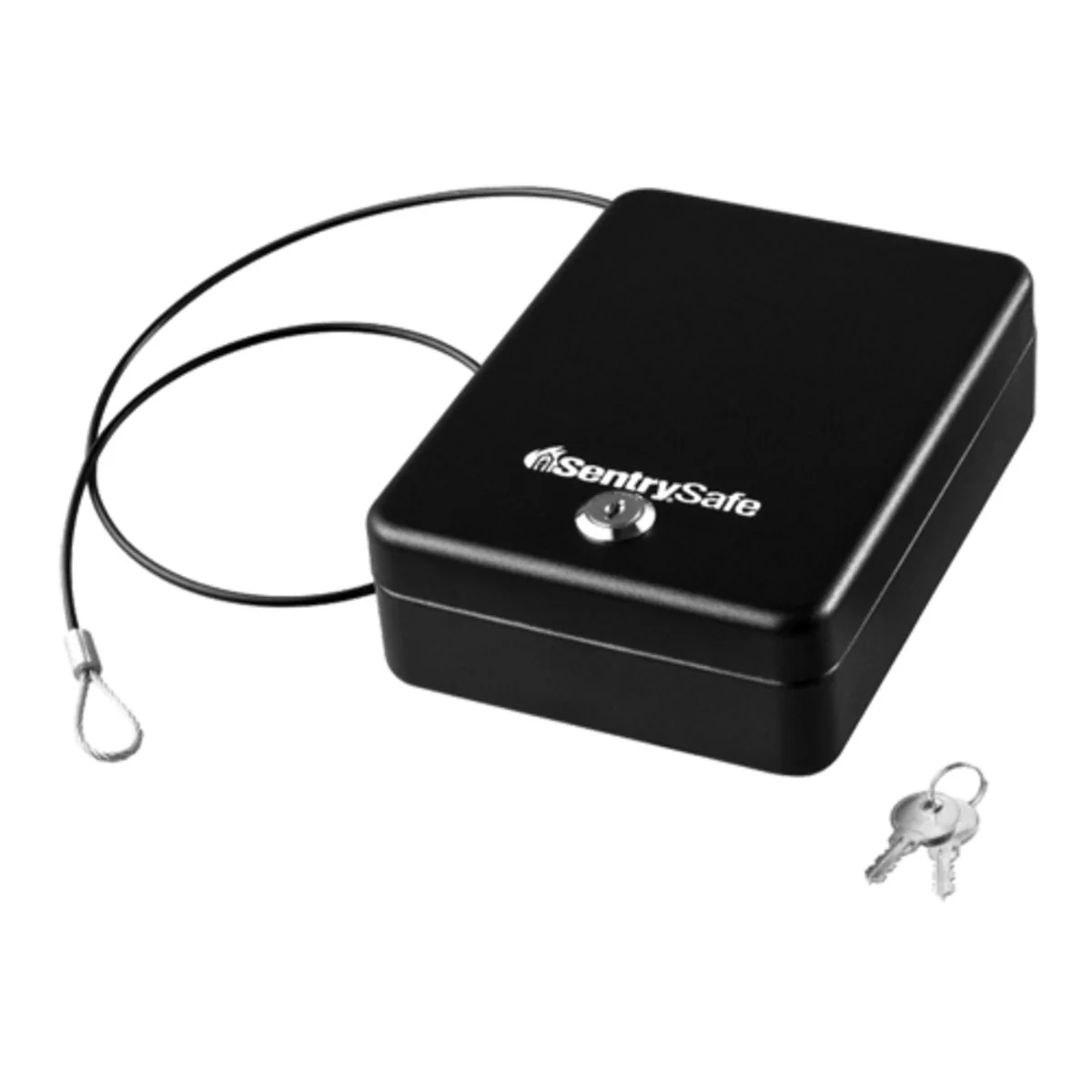 Black Steel Portable Security Safe with Tether, 2.6 in x 5.9 in x 8.0 in