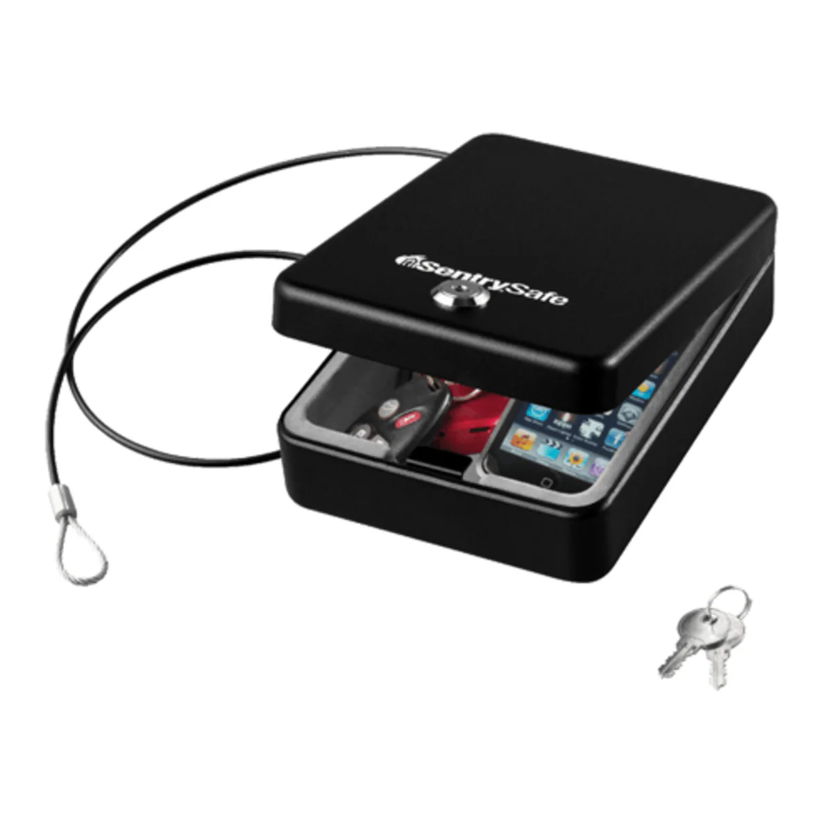 Black Steel Portable Security Safe with Tether, 2.6 in x 5.9 in x 8.0 in - Image 2