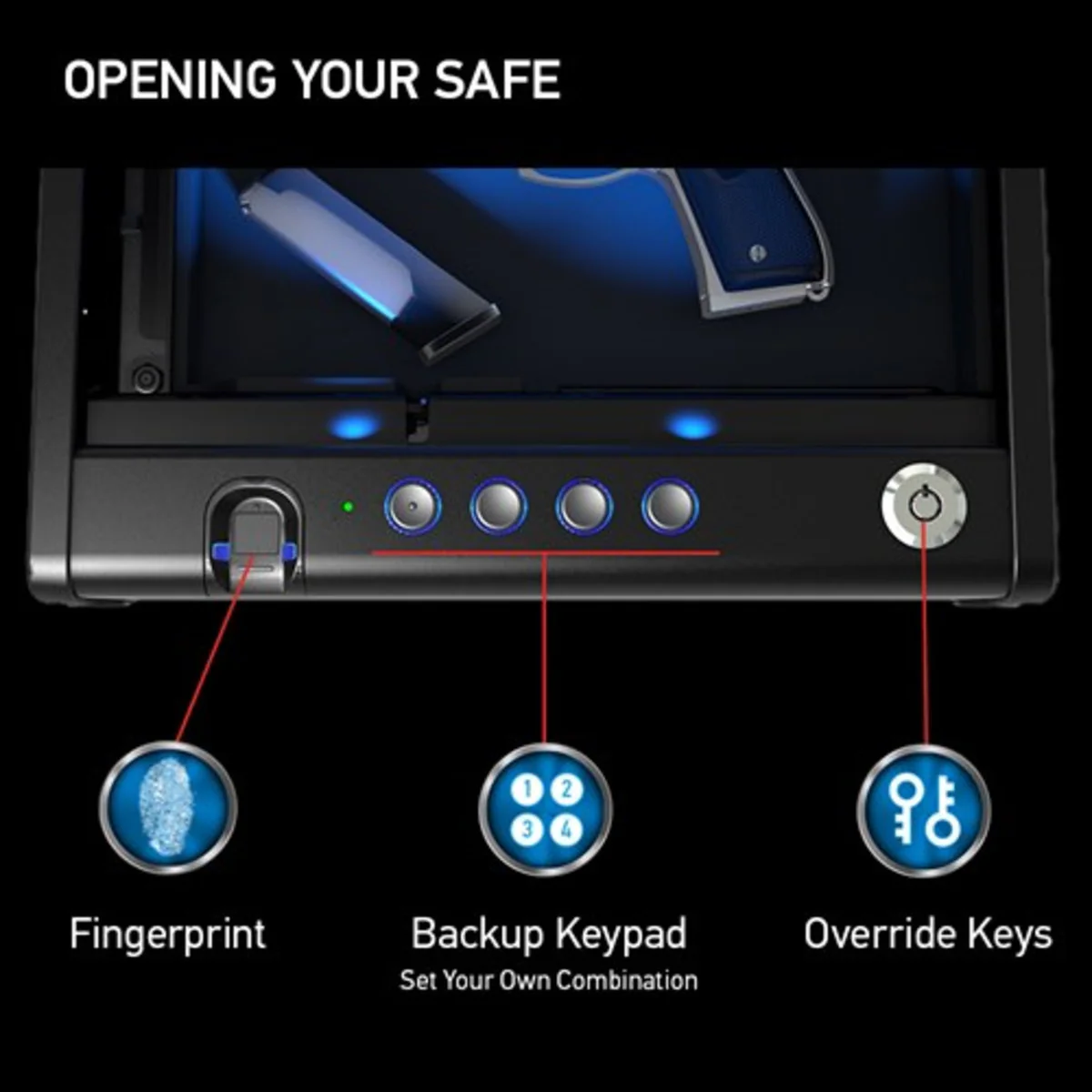 Quick Access Biometric Pistol Safe with Digital Keypad and Interior Light, 3.2 in x 12.1 in x 9.9 in - Image 4