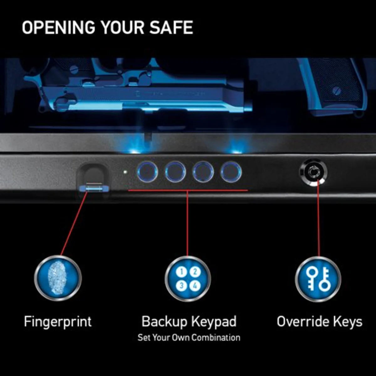 XL Quick Access Biometric Pistol Safe with Digital Keypad and Interior Light, 3.2 in x 16.4 in x 9.8 in - Image 4