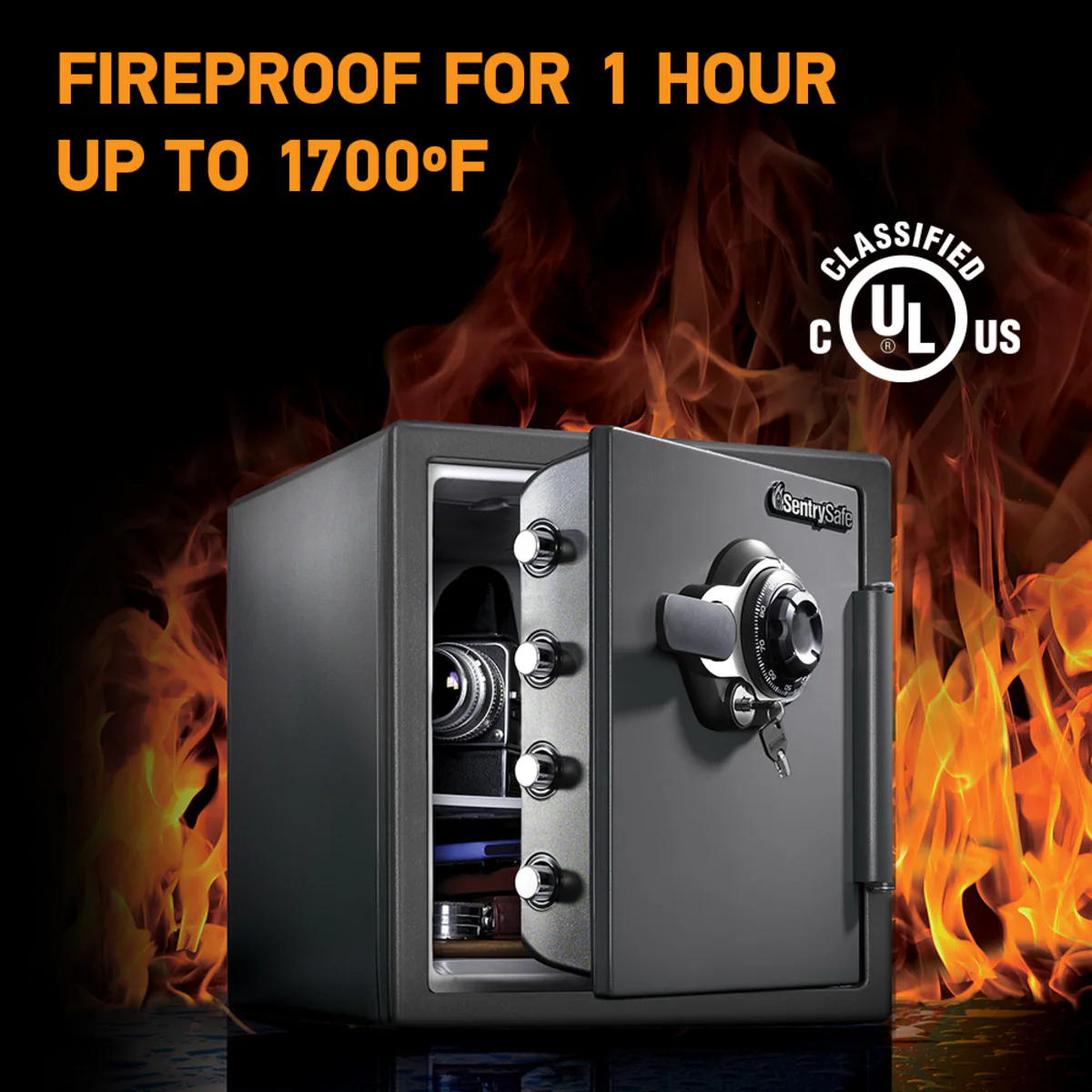 Large Steel Fireproof Waterproof Safe with Combination Dial and Dual Key, 17.8 in x 16.3 in x 19.3 in - Image 3